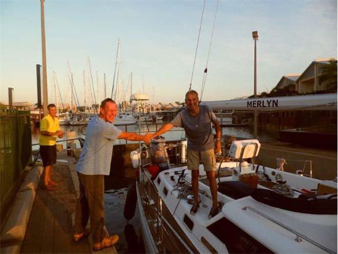 Keith from Tipperary Waters waves goodbye to Jonathan and Jenny. © World Cruising Club http://www.worldcruising.com